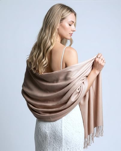 Achillea Lightweight Pashmina Scarf for Women – Soft Silky Shawl Wrap for Evening Dresses, Bridesmaids & Everyday Wear - color: Tan