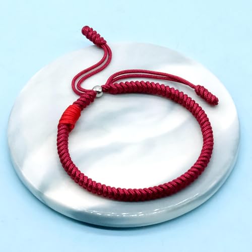 LAMIBEE Original Tibetan Bracelet Black Red and Multicolor Buddhism Handmade Knot Lucky Rope Bracelet Friendship and Couple Bracelet - color: Dark Red Protection