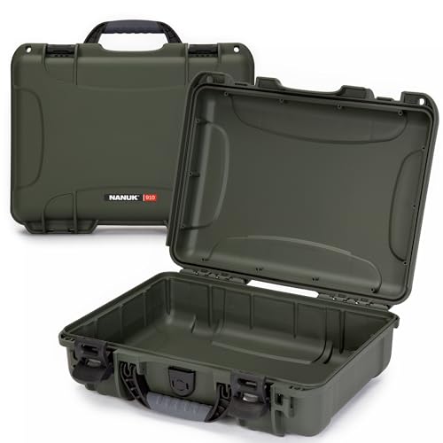 NANUK 910 Empty Waterproof Hard Case – 14.3” x 11.1” x 4.7”, Protective Case for Gear – Impact-Resistant, Dustproof, Airline Carry-On Approved – Made in Canada, Olive - color: Olive, style: Empty