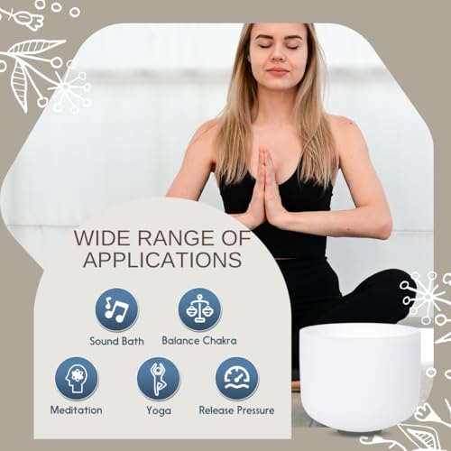 White F Note Heart Chakra 10 inch Quartz Crystal Singing Bowl, for Healing Mindfulness Meditation Yoga Sound Baths, with Case Rubber Mallet - color: White, size: 10 inch