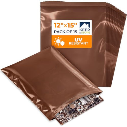 12"x 15" UV Protective Amber Zip Bags, Pack of 15 - Resealable Light-Blocking Plastic Bags for Packaging Light-Sensitive Products, Heavy Duty 3 mil Thick, Moisture Resistant Storage - size: 12"W x 15"L, style: Pack of 15