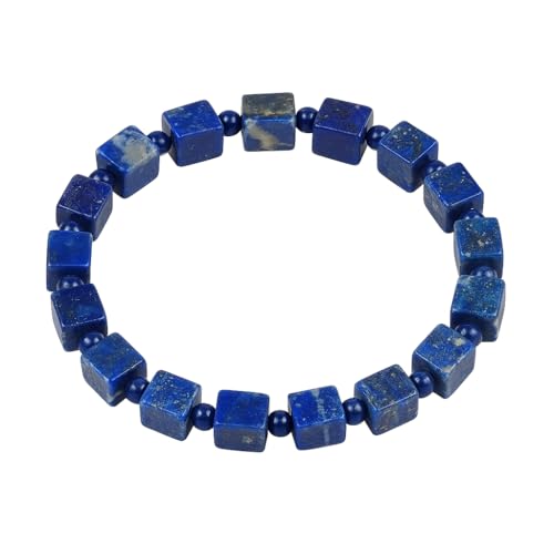 Lapis Lazuli Healing Bracelet – Real Crystal Beads for Stress Relief, Meditation & Chakra Balance – Natural Gemstone Jewelry Gift for Women & Men, Adjustable Stretch Fit - style: Cube Round （no gift box）