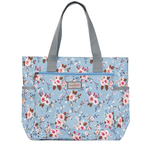 GAENMESN Women's Lightweight Waterproof Tote Bag Durable Designer Handbag with Zipper Travel Commute Everyday Use - color: Blue Flower