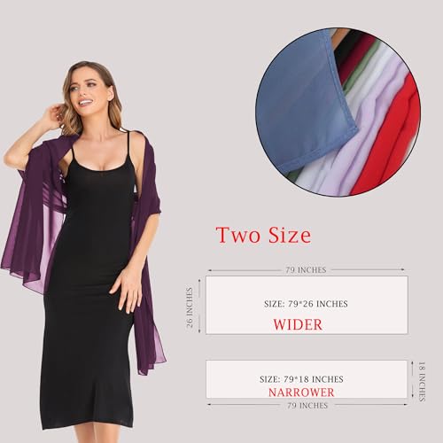 Shawls and Wraps for Evening Dresses Sheer Chiffon Women Elegant Soft Silky Wraps Wedding Bridal Scarf - color: Grape, size: 79*26‘’