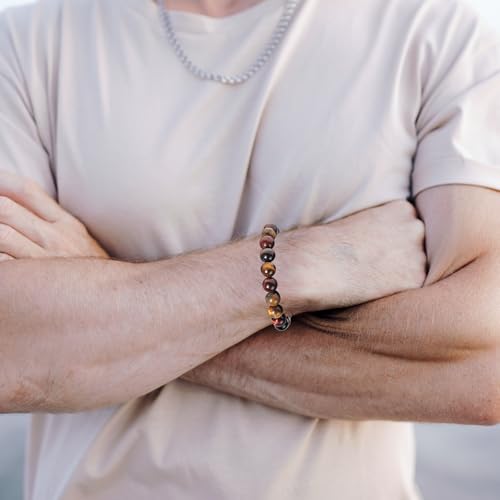 Tiger Eye Bracelets for Women Men, Triple Protection Chakra Beaded Bracelet, Relax Anxiety Healing Crystal Bracelet Jewelry for Balance, Natural Gemstones Bracelets Gifts for Women Birthday - style: 10MM