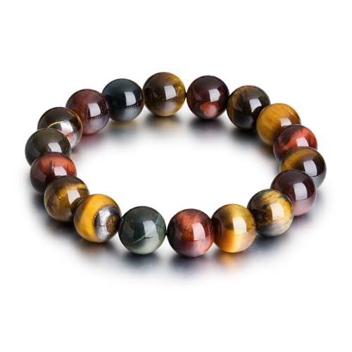 Tiger Eye Bracelets for Women Men, Triple Protection Chakra Beaded Bracelet, Relax Anxiety Healing Crystal Bracelet Jewelry for Balance, Natural Gemstones Bracelets Gifts for Women Birthday - style: 10MM