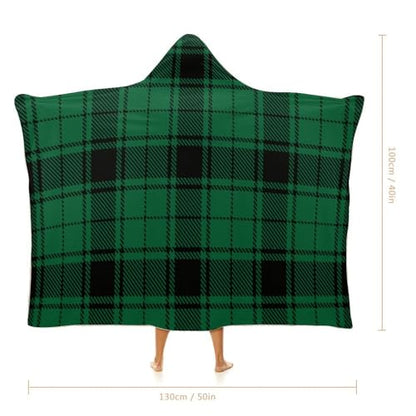 Scottish Tartan Plaid Green Large Size Comfortable Hooded Blanket, Warm Blanket 40"x50" - color: Scottish Tartan Plaid Green, size: 40"x50"