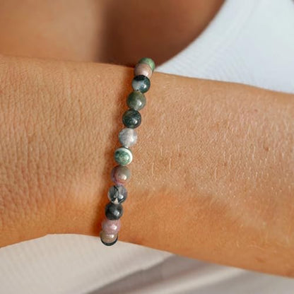 Crystal Beaded Bracelets for Women 4mm Clear Quartz Bead Handmade Gemstone Stretch Elastic Bracelet Natural Stone Crystal Healing Reiki Spiritual Jewelry Gifts - color: India Agate, size: 6mm