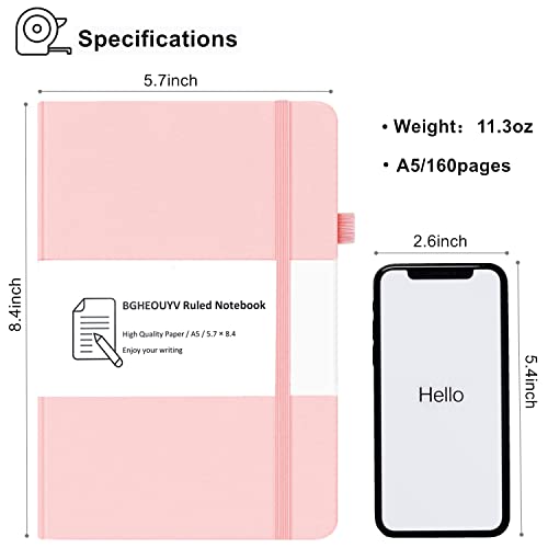 Notebook Journal, College Ruled Notebook Lined A5 160 Pages,Hard Cover Journals for Writing, Notebooks for Work Office School Women Men,5.7 inches x 8.4 inches(Pink) - color: Pink