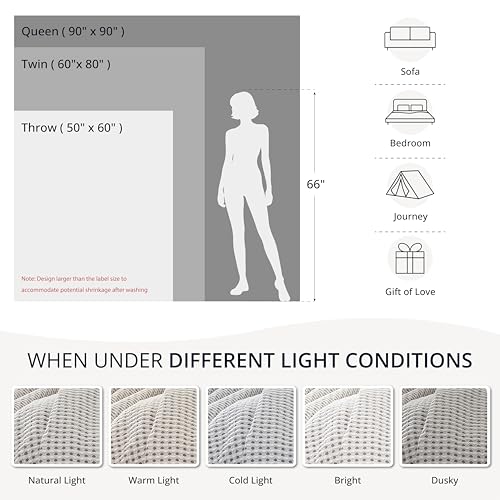 Lightweight Cotton Waffle Throw Blanket, Modern Two-Tone Check Pattern, Soft & Breathable for Bed, Couch, Sofa, All Seasons –Gray/White, 50"x60" - color: Gray/White, size: Throw