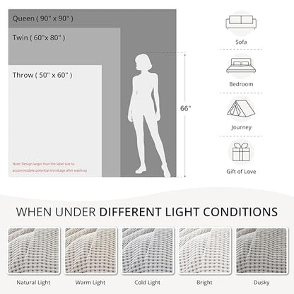 Lightweight Cotton Waffle Throw Blanket, Modern Two-Tone Check Pattern, Soft & Breathable for Bed, Couch, Sofa, All Seasons –Gray/White, 50"x60" - color: Gray/White, size: Throw