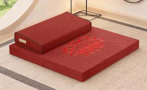 Handcrafted Meditation Mat,Portable Foldable Floor Cushion Outdoor Coconut Fibre Linen Yoga Cushion(Size:70x70cm(28x28inch),Color:red-1) - color: Red-1, size: 70x70cm(28x28inch)