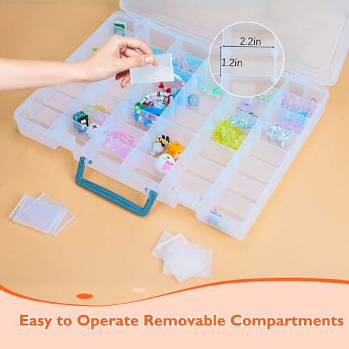Bluedale 48 Grids Large Plastic Organizer Box with Adjustable Dividers, Beads Storage Containers Compartment Tackle Box Case for Crafts Hobby Small Parts Fishing Seeds Jewelry (Transparent) - size: Transparent-1P