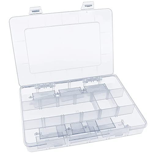 Xiaoyztan Clear Plastic Organizer, 18 Grids with Adjustable Dividers, Jewelry Box Bead Storage Container for Small Parts, Fishing Tackle, DIY Crafts, and Earrings, Overall 7.9 x 5.7 x 1.1 inch - size: 7.9x5.7x1.1 in