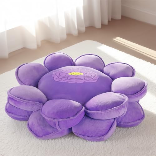Lotus Flower Floor Pillows, Large Cushion Inspired by Lotus Flower Design, Decorative Seating for Living Room, Bedroom, and Lounge, Soft Washable Floor Cushion for Relaxation, and Family Activities - color: Purple, size: 22 inch