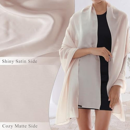 RIIQIICHY Women Shawls and Wraps for Evening Dresses Like Chiffon Silk Scarf Formal Silky Pashmina Shawls for Weddings - color: Beige-5