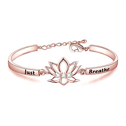 WUSUANED Breathe Lotus Flower Bracelet Yoga Spiritual Symbol Jewelry Gift For Women Girl - color: just breathe bracelet rose gold