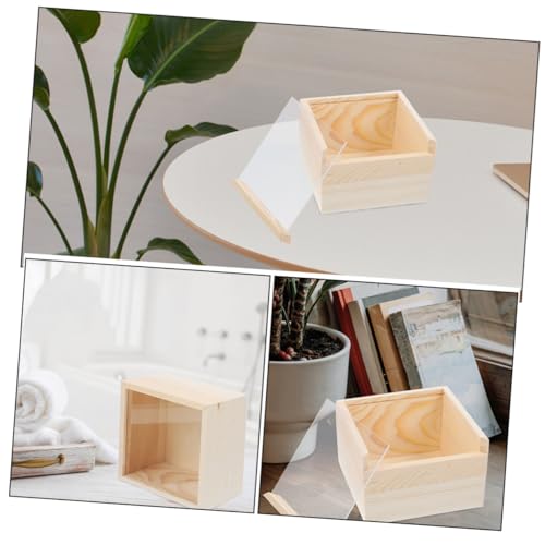 UPKOCH 3pcs Small Acrylic Sliding Lid Storage Boxes with Wood Base, Creative Jewelry and Trinket Organizer for Personal and Office Use, 15x15x8cm