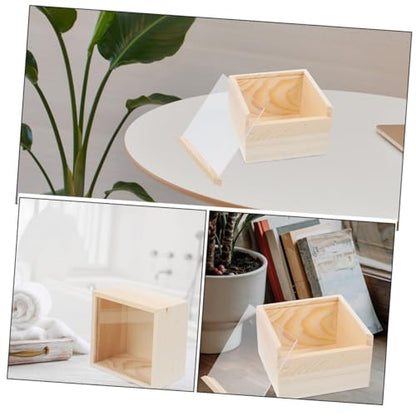 UPKOCH 3pcs Small Acrylic Sliding Lid Storage Boxes with Wood Base, Creative Jewelry and Trinket Organizer for Personal and Office Use, 15x15x8cm