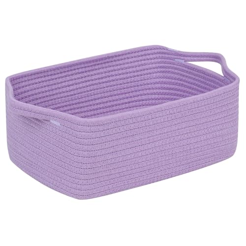 CubesLand Cute and Durable Small Cotton Rope Basket for Organizing, Woven Closet Storage Bin,Shelves Closet Storage Basket, Bathroom Storage Organizer Bin, Nursery Toy Basket Bin, Purple Basket - color: Purple, size: 14''x10''x5''