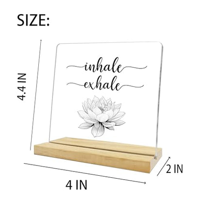 Inspirational Gifts for Women Friend Coworker Yoga Lover,Inhale Exhale Lotus Flower Acrylic Desk Plaque, Meditation Gifts for Home Office Bedroom Yoga Spa Room