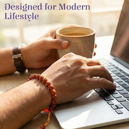 Rudraksha Bracelet for Men & Women, Adjustable Yoga & Meditation Jewelry for Wrist, Spiritual Protection Bracelet - color: Classic Saffron