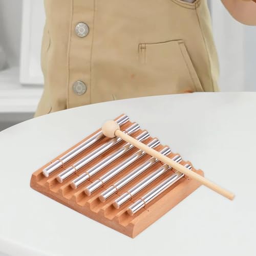 Meditation Chime Wooden Chimes Hand Chime with Mallet for Yoga Office Relaxing Sound, 7 Tone