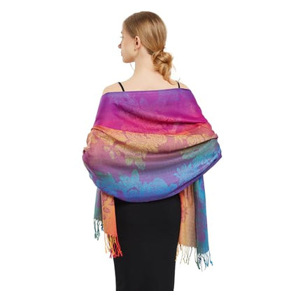 Rave Pashmina Scarf, Fashion Colorful Shawls and Wraps Soft Festival Scarves - color: C-purple (Flower Pattern)