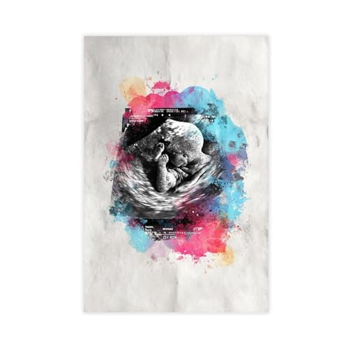 UZWGG 1pcs (Unframed，Canvas Only) Pregnant Mother Baby Color Ultrasonic Diagnosis B Canvas Wall Art Great Mom Picture Prints Pregnant Woman Bedroom Bedhead Decor for Mother's Day 12x18inch(30x45cm) - color: ultrasonic diagnosis-Frameless（Canvas Roll）, siz