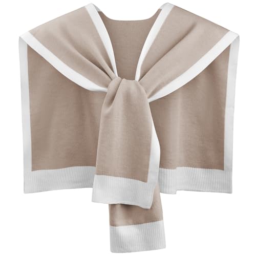 Sweater Shawl Wraps for Women Fashion Knitted Shoulder Shawls Ponchos Travel Casual Sweaters Scarf Cape Wraps - color: 04 Wheat/White Edge