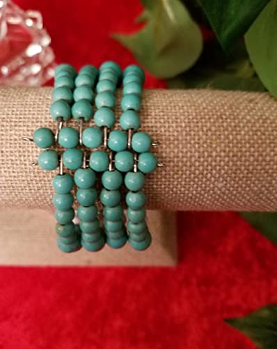 Handmade Beaded Cuff Bracelet - color: blue red