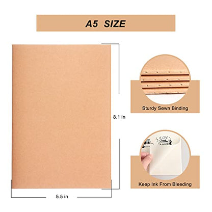 4 Pack Blank Kraft Notebooks, Blank Paper Sketchbooks for Drawing Doodling Writing,Travel Journal Set, A5, 36 Pages, 8.3” X 5.5”