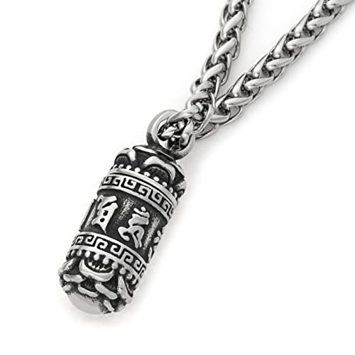 Tibetan Mantra Necklace Stainless Steel Keel Chain Meditation Healing Six Words Buddhist Jewelry Men Women