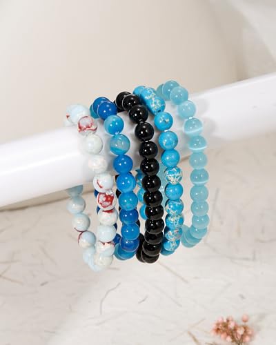 BOMAIL 5Pcs Healing Crystal Bracelets for Women 8mm Natural Stone Beaded Stretch Bracelet Set Handmade Semi-Precious Gemstone Bracelets - color: A