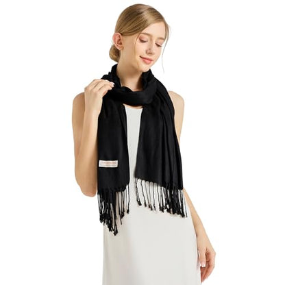 Soft Silky Pashmina Shawl Wraps Solid Colors Scarf for Wedding Evening Dresses - color: B-black