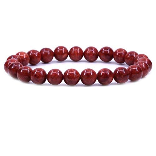 Keleny Gem Semi Precious Gemstones 8mm Natural Stone Round Beads Crystal Stretch Bracelets 7 Inch Unisex - color: 8mm Red Grass Coral