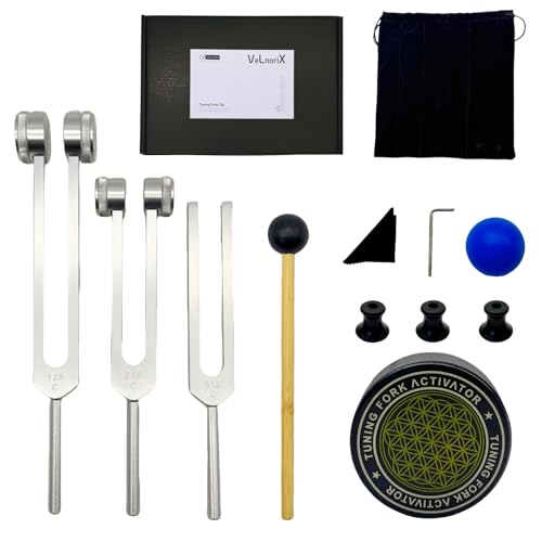Tuning Forks for Healing Set (128Hz, 256Hz, 512Hz), Yoga and Meditation Accessories & Sound Therapy Devices, Sound Healing Instruments for Chakra, A Good Gift for Women and Meditation Beginner