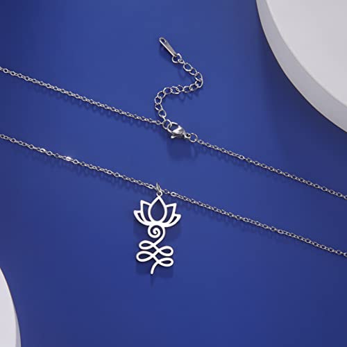 VASSAGO Buddha Lotus Necklace for Women Yoga Healing Pendant Stainless Steel Flower Necklace Buddhist Necklace Unalome Symbol Amulet Religious Jewelry - color: silver 1