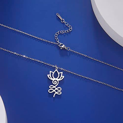 VASSAGO Buddha Lotus Necklace for Women Yoga Healing Pendant Stainless Steel Flower Necklace Buddhist Necklace Unalome Symbol Amulet Religious Jewelry - color: silver 1