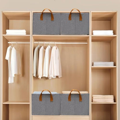 SNWDN 6 Pack Closet Cloth Storage Bins for Shelves, Medium Storage Baskets for Shelves, Fabric Bins for Closet organization with Handles（ Gray 15''L x 10''W x 8''H）
