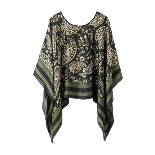 Women's Satin Cover Up Short Poncho Tops Sheer Chiffon Boho Pashmina Shawl Beach Soft Shawl - color: Style17