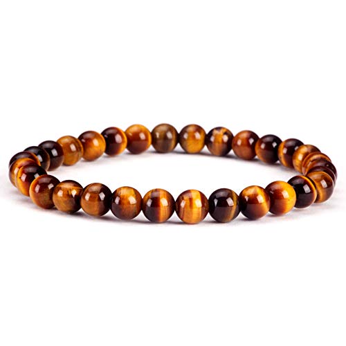 Cherry Tree Collection - Small, Medium, Large Sizes - Gemstone Beaded Bracelets For Women and Men - 6mm Round Beads - color: Tiger's Eye, size: Medium