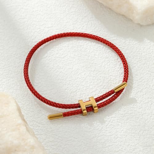 Bracelets for Women Adjustable Charm Bracelet, 18k Gold-plated Buckle Design Titanium Steel Wire Rope Women's Gift Jewelry - color: Red-Red
