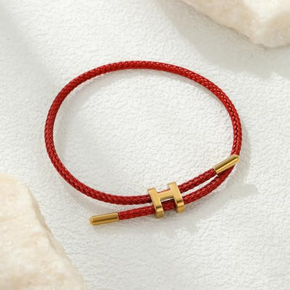 Bracelets for Women Adjustable Charm Bracelet, 18k Gold-plated Buckle Design Titanium Steel Wire Rope Women's Gift Jewelry - color: Red-Red