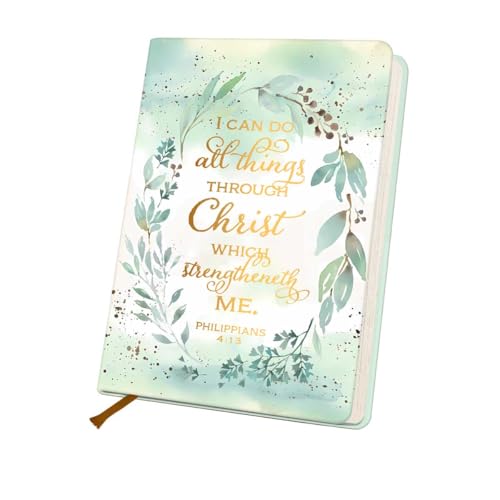 Positive Affirmation Lined Journal Notebook for Women Men, 200 Pages A5 Hardcover Leather Journals for Writing Note Taking, Bible Verse College Ruled Notebook Diary Notepad, Watercolor Leaves