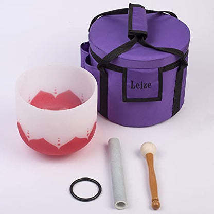 Leize Lotus Design Quartz Crystal Singing Bowl C Note Root Chakra White 8" with Heavy Duty Carrying Case Suede Striker - color: lotus design, size: 8" C Note
