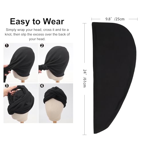 DRESHOW African Turban for Women Knotted Hairwraps for Sleeping Turban Headwraps Head Warmer Scarf for Black Women Chemo Cap - color: 1 Pack Style 2: Solid Black