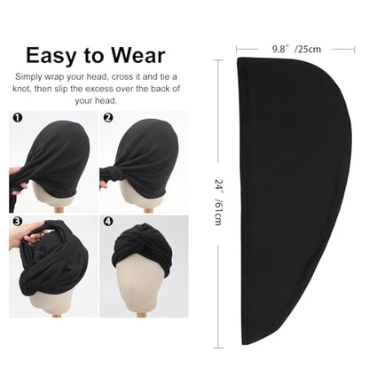 DRESHOW African Turban for Women Knotted Hairwraps for Sleeping Turban Headwraps Head Warmer Scarf for Black Women Chemo Cap - color: 1 Pack Style 2: Solid Black