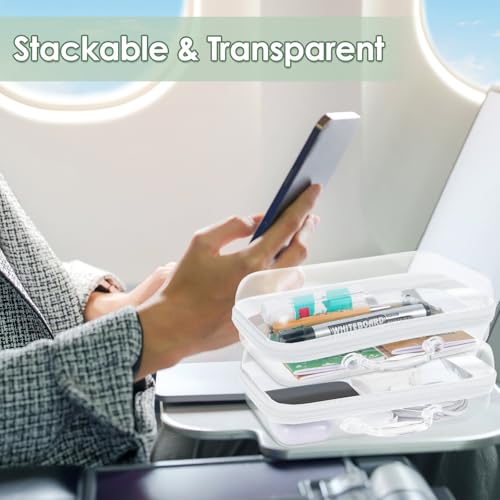 2 Pack Clear Hard Shell Zipper Case, 8.26" × 5.1" × 2.8" Mediun Zippered Hard Pouch with Handle for Toys, Building Blocks, Puzzles, Cosmetics, Travel Essentials