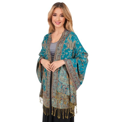 MUQU Women Pashmina Shawls and Wraps Scarf Soft Silky Reversible Paisley Scarves Shawl for Women - color: Blue-a